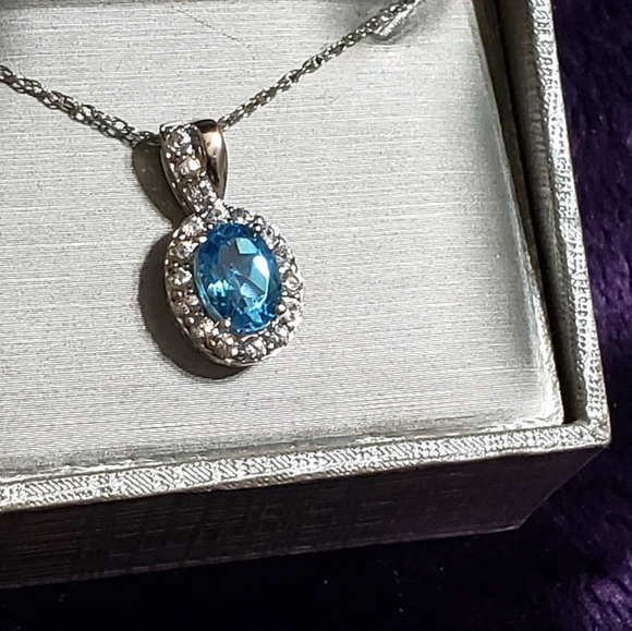 Zales Sterling Silver Blue Topaz w/white Sapphires Ring and Necklace set.  SZ 7 - Picture 10 of 13